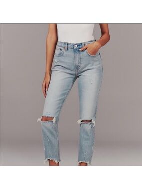 Abercrombie & Fitch Light Blue Straight Leg Distressed Jeans